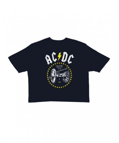 AC/DC Ladies' Crop Tee | 1981 For Those About To Rock Yellow Design Distressed Crop T-shirt $8.35 Shirts