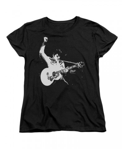 Elvis Presley Women's Shirt | BLACK&WHITE GUITARMAN Ladies Tee $7.02 Shirts