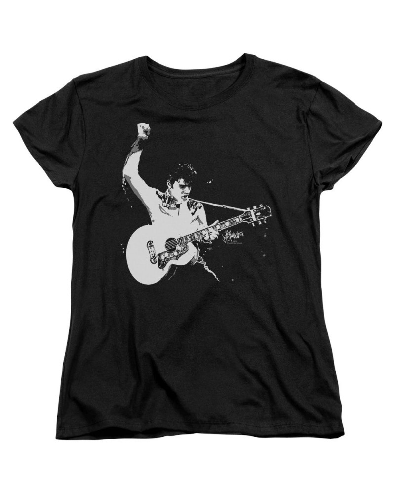 Elvis Presley Women's Shirt | BLACK&WHITE GUITARMAN Ladies Tee $7.02 Shirts