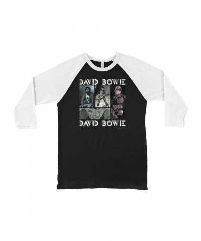 David Bowie 3/4 Sleeve Baseball Tee | Pastel Bowie Photo Collage Distressed Shirt $9.28 Shirts