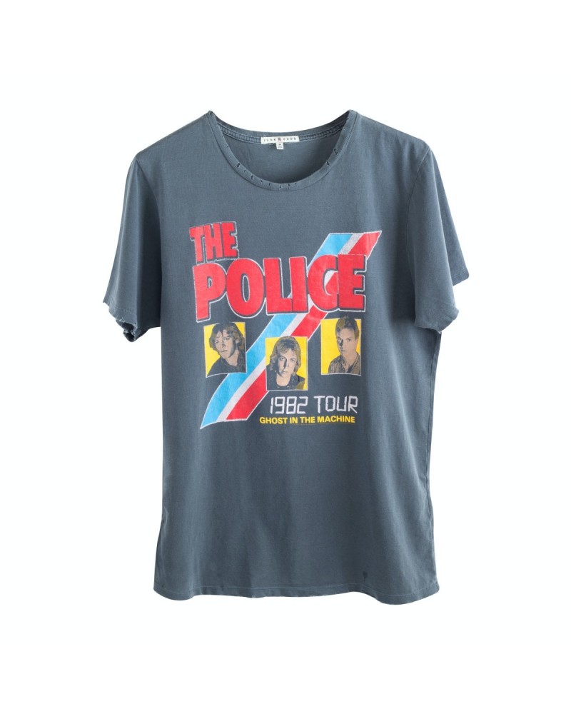 The Police Ghost in the Machine 1982 Tour Three Faces Blue/Red Stripe T-Shirt $14.10 Shirts