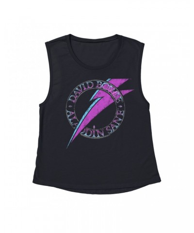 David Bowie Ladies' Muscle Tank Top | Aladdin Sane Logo Distressed Shirt $12.52 Shirts