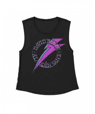 David Bowie Ladies' Muscle Tank Top | Aladdin Sane Logo Distressed Shirt $12.52 Shirts