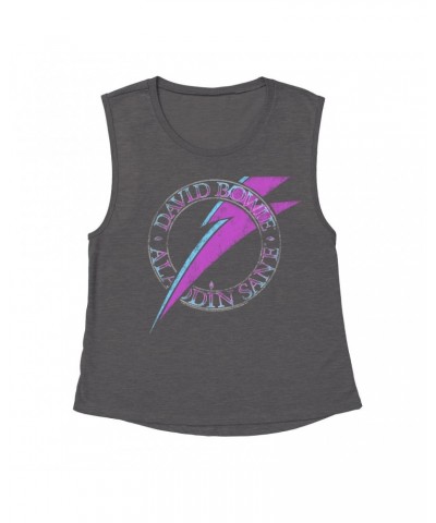 David Bowie Ladies' Muscle Tank Top | Aladdin Sane Logo Distressed Shirt $12.52 Shirts