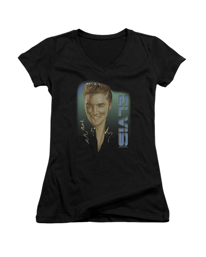 Elvis Presley Junior's V-Neck Shirt | ELVIS 56 Junior's Tee $7.02 Shirts