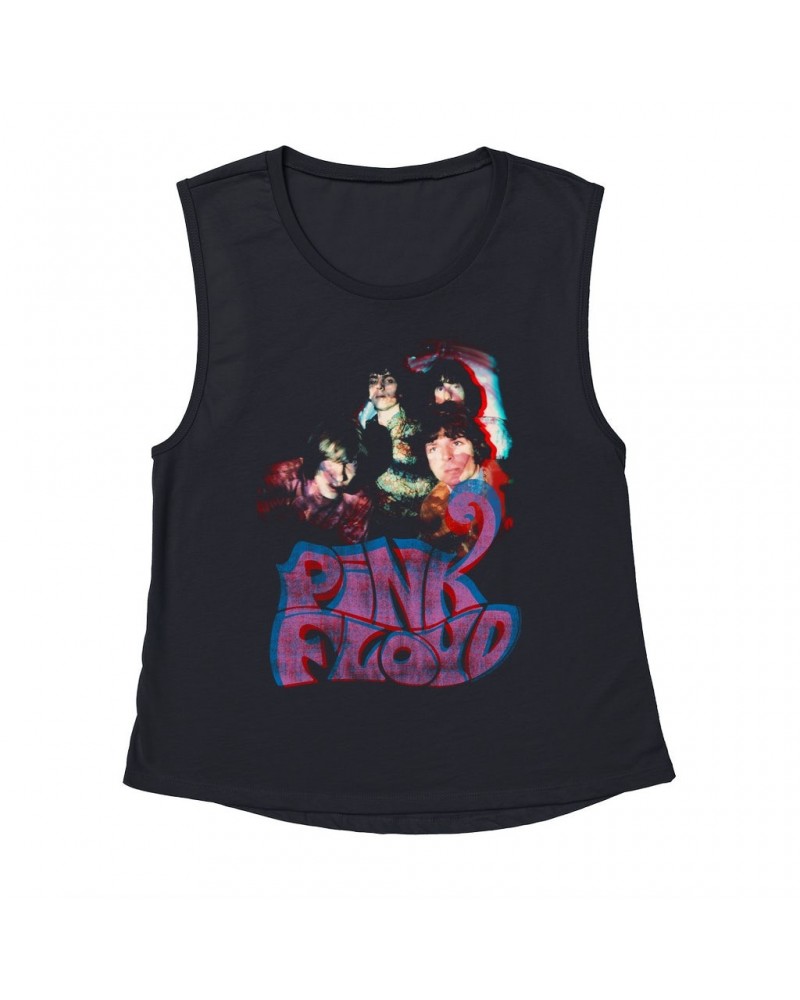 Pink Floyd Ladies' Muscle Tank Top | Retro Group Photo And Logo Shirt $10.87 Shirts