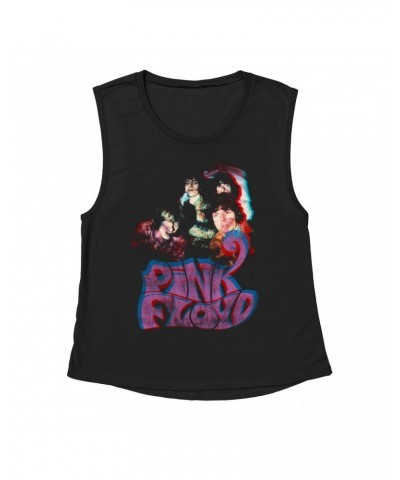 Pink Floyd Ladies' Muscle Tank Top | Retro Group Photo And Logo Shirt $10.87 Shirts