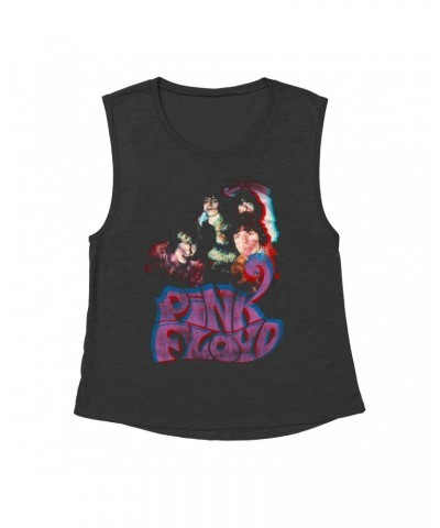 Pink Floyd Ladies' Muscle Tank Top | Retro Group Photo And Logo Shirt $10.87 Shirts