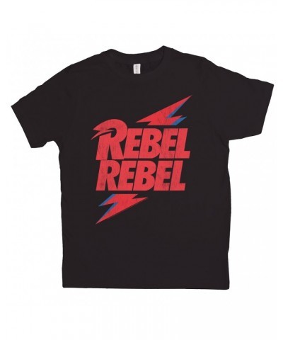 David Bowie Kids T-Shirt | Rebel Rebel Lightning Bolt Distressed Kids Shirt $9.87 Kids