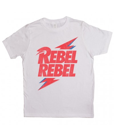 David Bowie Kids T-Shirt | Rebel Rebel Lightning Bolt Distressed Kids Shirt $9.87 Kids