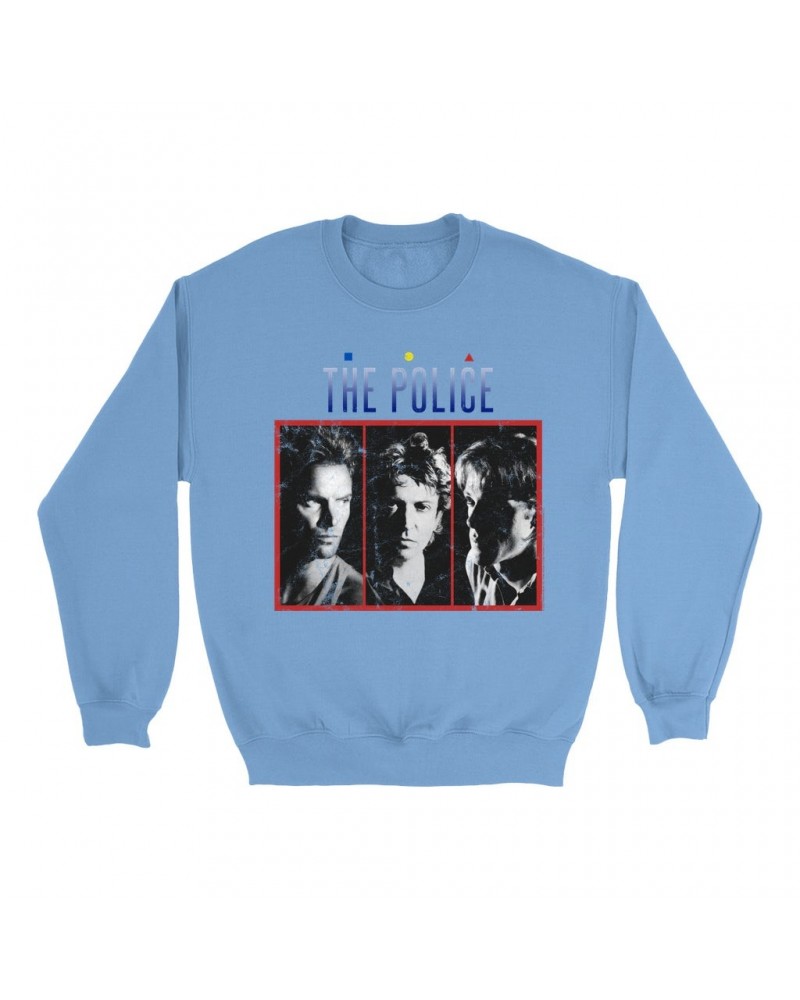 The Police Bright Colored Sweatshirt | The Singles Album Art Image Distressed Sweatshirt $17.48 Sweatshirts