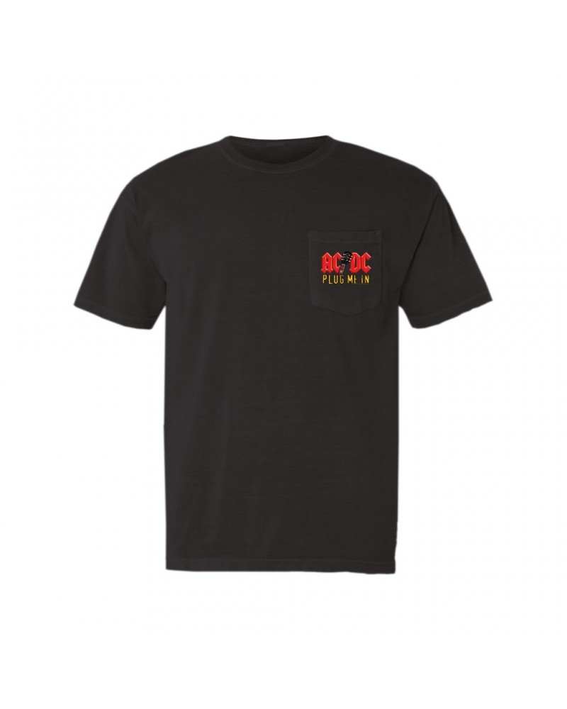 AC/DC T-Shirt | Plug Me In With Logo Image Pocket T-shirt $9.28 Shirts